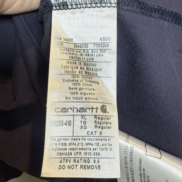 Carhartt  Men's Force Flame Resistant FR Long Sleeve Navy Shirt Size XL *SPOTS* - Picture 12 of 16